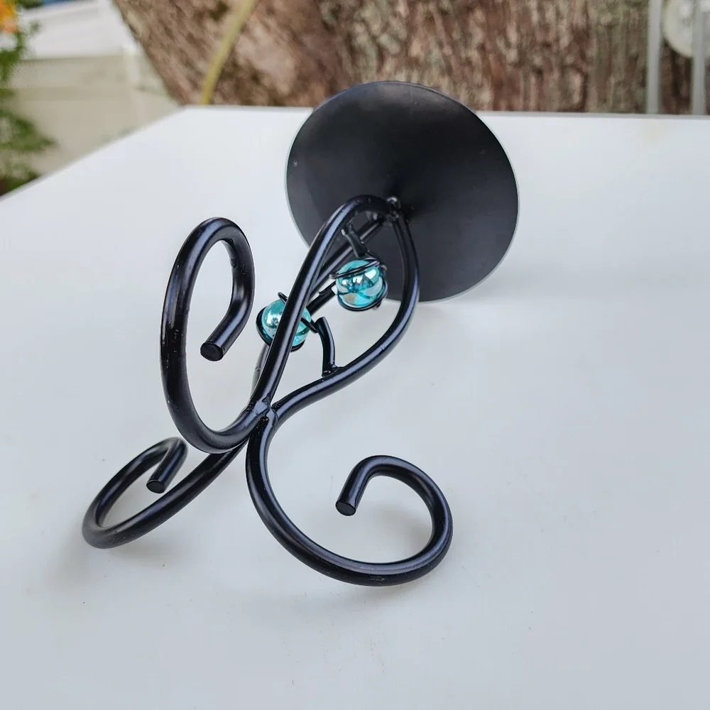 Pillar Wrought Iron Candle Holder‎ With Blue Crystals